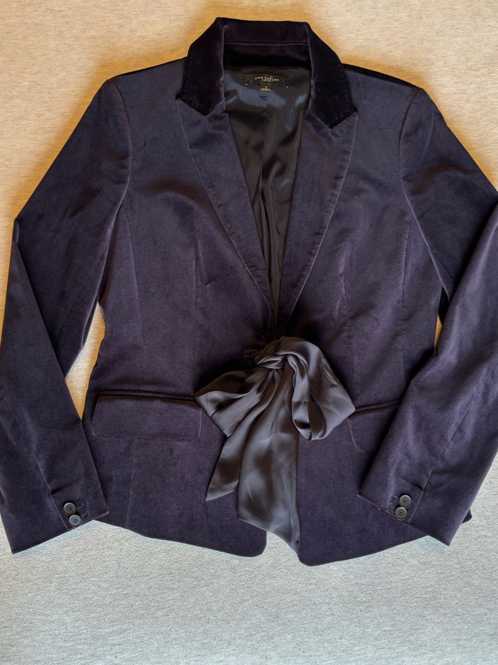 Ann Taylor Velvet Tie-Waist Blazer - Plum